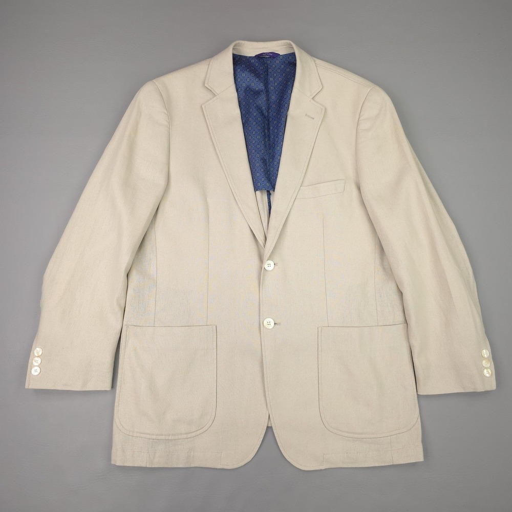 Alan Flusser Blazer Mens Medium Beige Linen Rayon Sport Coat Jacket Summer